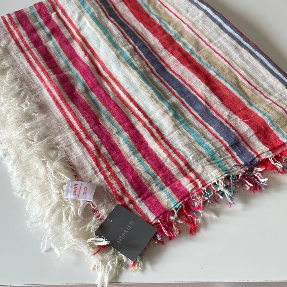 Pistil Malia Scarf Poppy Lightweight Cotton Stripe Fringe Wrap